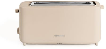 CREATE/TOAST STUDIO XL/Toaster Cremeweiß / 6 Leistungsstufen, Krümelschublade, Thermostat, Auftauen, Aufwärmen, 2 breite Scheibenschlitze, 950W
