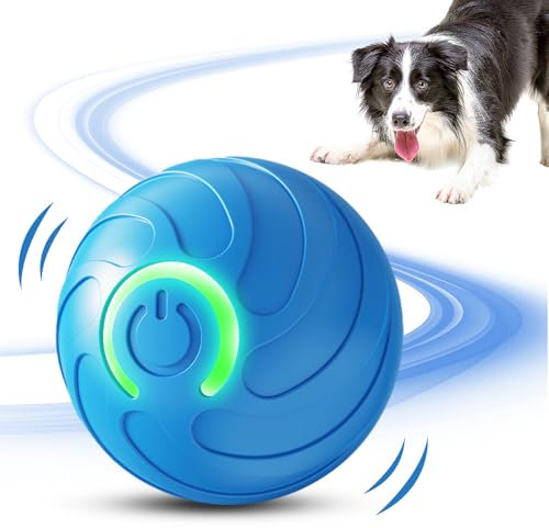 Czerio Interactive Pet Toy Automatic Rolling Ball, 2025 New Vibrating Dogs Ball Moving Dog Balls with LED Flash Light, Washable Durable Electronic Dog Toy Rechargeable Cat Toys (blue)
