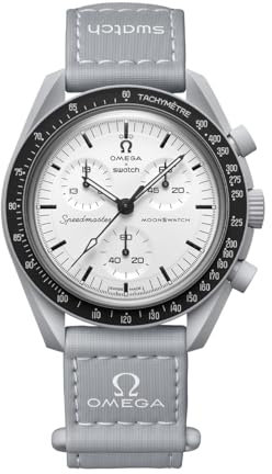 Swatch Armbanduhr Moonswatch Omega x 1965 aus Biokeramik, grau
