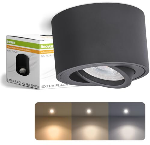 linovum SMOL Aufbauleuchte flach rund Spot schwenkbar anthrazit mit LED Modul drei Lichtfarben 3CCT lumiFLEX - Deckenspot 230V 4W