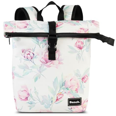 Bench Hydro Mini Rolltop Rucksack Damen & Herren, Daypack, Backpack, 34/43 x 27 x 10 cm, 13 L Volumen, hell Blumen