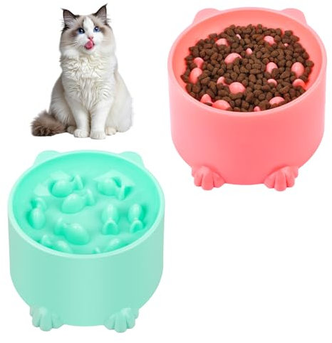 VFANDV Slow Feeder Katze Nassfutter, 2 Stück Katzennapf Erhöht Fressnapf, Antischlingnapf für Katzen und Kleine Hunde, Leicht zu reinigen, Anti Erbrechen Fressnapf Katze