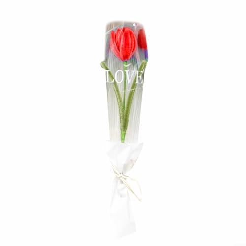 Floweringbeter Bouquet di tulipani fatto a mano all'uncinetto, offre un'alternativa unica ai fiori tradizionali, perfetto per abbellire qualsiasi arredamento interno o evento (rosso)
