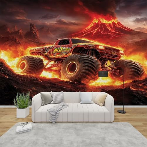 PaxGloz Fototapete Monster Truck Tapete Jungenzimmer Offroad Auto Tapeten Vliestapete Modern Wandtapete Wohnzimmer Schlafzimmer Kinderzimmer Wanddeko Motivtapeten 200 x 140 cm (B x H)