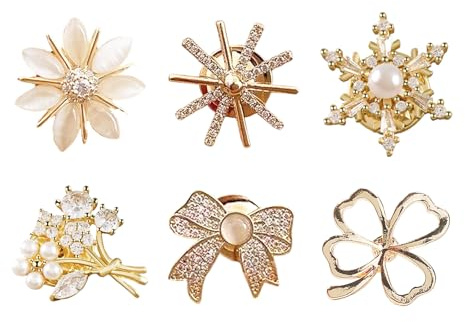 6 stück Broschen Set Damen Brosche Schmetterlings Blumenstrauß Vierblättrige Kleeblatt Perlen Blumen Strass Brosche Kragenbrosche gegen Einsehen für Kleidung Brautkleid, Kleider Clip