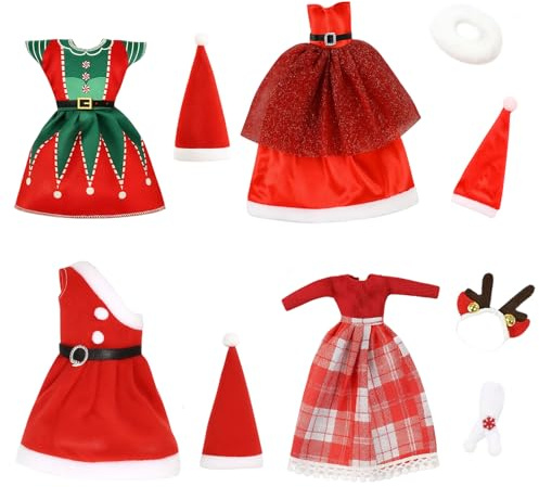 BrKern 4-teiliges Weihnachtskleider-Set für 30 cm Barbie & Ken Puppen, Inklusive Accessoires für Weihnachtsfeiern & Geschenke