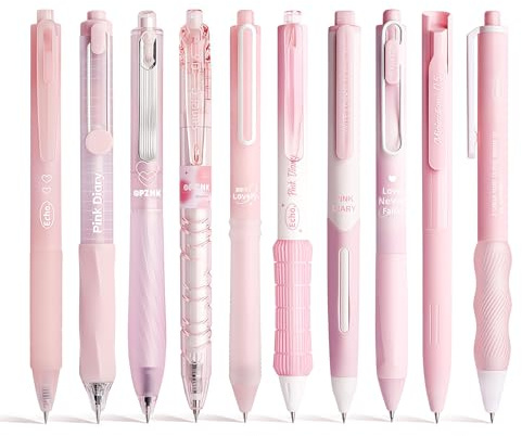 ZenithAura 10er Set Pastell Gel Ink Stifte, Süße Notizen 0 5 Mm Feine Spitze Einziehbare 10er Schwarze Tinte Kugelschreiber Zum Schreiben, Journaling, Schule, Büro Rosa