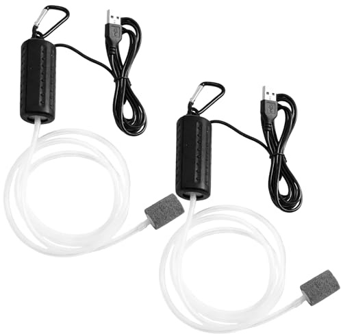2 stycken akvarieluftpumpar, minityst syrepump 1 W, USB syrepump med luftsten och slang, spara energi