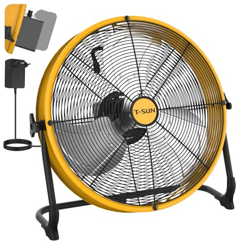 T-SUN Ventilateur de Sol 40CM compatible avec Batterie De-walt & AC-Adaptateur | Réglage Continu des Vitesses | 360°Inclinaison Réglable | Ventilateur Portable pour Camping Garages(Sans Batterie)