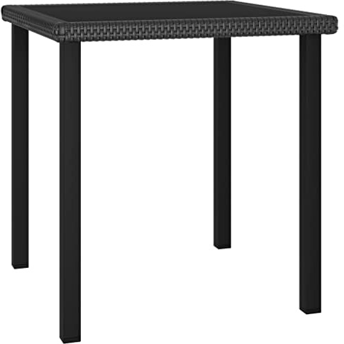IBUQDDV Garten-Esstisch Schwarz 70x70x73 cm Poly Rattan mit gehärteter Glasplatte und pulverbeschichtetem Stahlgestell für Terrasse Gartenmöbel langlebig robust pflegeleicht