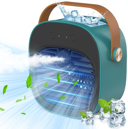 Aire acondicionado portátil de 5200 mAh recargable con 3 ajustes de velocidad, 5-10 horas de funcionamiento, ventilador de refrigeración de escritorio silencioso, enfriador de aire personal para el