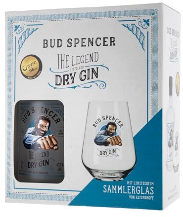 Bud Spencer Dry Gin Box - Inkl. Glas - [41,3% Vol, 0,7l] Premium Gin Angebote - Bud Spencer und Terence Hill Fanartikel - Geschenk für Männer - Geschenkset Herren - Geschenke Box