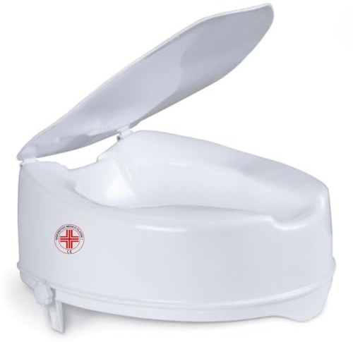 REMEDIA ONE Rialzo WC per Anziani con Coperchio, Bianco, 14 cm | Alzata per WC Regolabile con Seduta Ergonomica, Alzawater per Protesi Anca, per Anziani e Disabili