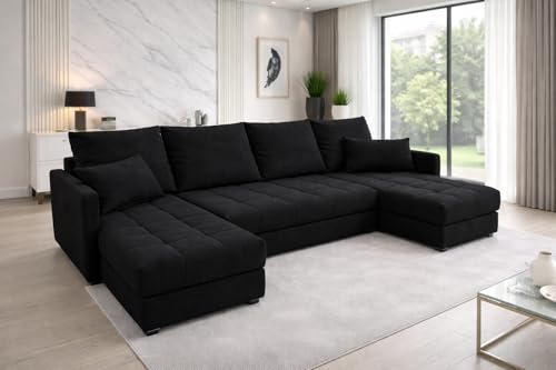 Generisch Aurelia U Wohnlandschaft, Samt Stoff, Ecksofa in U-Form mit Schlaffunktion, Bettkasten, 287 cm Breite, 72 cm Höhe, 38 cm Sitzhöhe, Krono 07