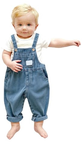 Salopette per bambini con grandi tasche, pantaloni in denim per bambini piccoli, abbigliamento da gioco comodo e resistente, jeans per bambini