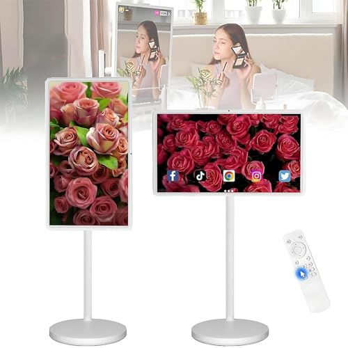 21.5/24/27/32 Portable TV On Wheels – 1080p Android Touch Screen Monitor With Built-In Camera, 8+128GB, 5-8H Battery & Full Swivel Rotation(8+128GB(1080P),27IN)