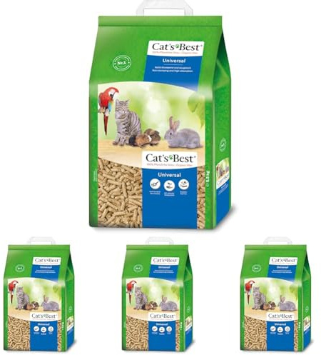 Cat's Best Universal, 100% pflanzliche Kleintierstreu, Nicht klumpende Pellets aus Pflanzenfasern – für Katzen und andere Kleintierrassen, 5,5 kg/10 l (Packung mit 4)