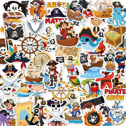 YOMOVER Piraten Sticker Deko Stickers Kindergeburtstag, 50 Stück Piraten Deko Kindergeburtstag, Piratengeburtstag Geschenke Für Junge Mädchen