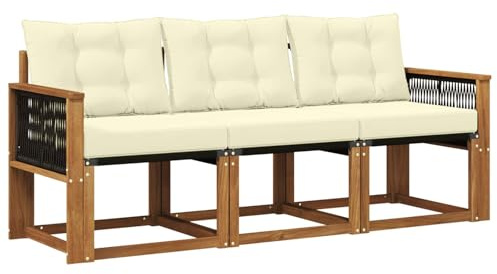 vidaXL Outdoor-Sofagarnitur mit Kissen 3 pcs Natur und Creme, Gartenmöbel, strapazierfähiges Outdoor-Sofa, Loungeset für die Terrasse, Komfort beim Sitzen