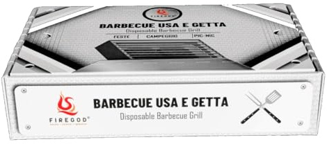 FIREGOD Barbecue Usa e Getta Portatile, Carbone di Bambù, Griglia in Acciaio Inox 304, Vaschetta in Alluminio, Kit Completo per Picnic e Campeggio