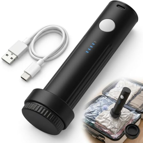 Portable Electric Vacuum Pump for Travel Bags Clothes USB-C Rechargeable | Air Compressor Mini Sealer Bedding Space Saving Luggage Organiser Compatible with Most Vacuum Sealer Storage Bags