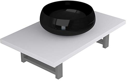 QJBSAVVA Juego de 2 muebles de baño con lavabo redondo de cerámica en blanco y negro, moderno juego de lavabo de 60 x 40 cm para baño y aseo de invitados