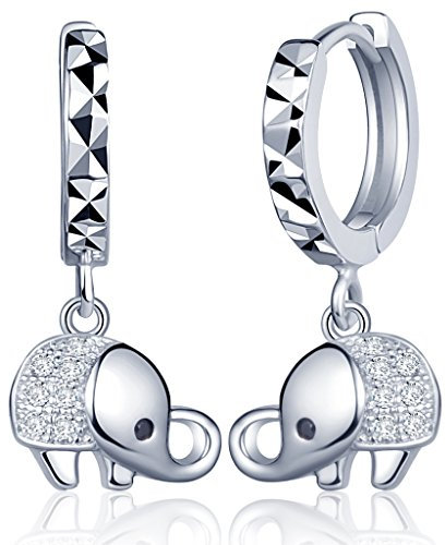 Yumilok Damen Ohrringe Ohrhänger Creolen mit Elefanten 925 Sterling Silber Zirkonia Hypoallergen Ohrschmuck Earrings für Damen Frauen Mädchen