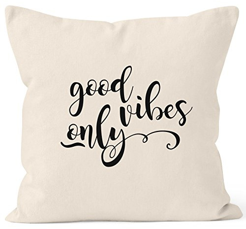 MoonWorks Kissenbezug Good Vibes only Kissen-Hülle Deko-Kissen 40x40 Baumwolle Natur Unisize