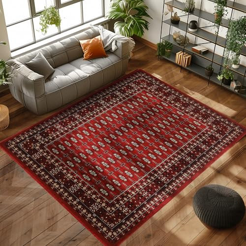 Carpettex Kurzflor Orientalischer Teppich - Klassisch Optik Webteppich Rot 160 x 230 cm - Vintage Wohnzimmerteppich Schlafzimmer Weich Waschbar Küchenteppich