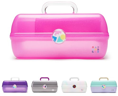 Caboodles On-The-Go Girl Makeup Box, Hot Pink Sparkle, Hard Plastic Makeup Organizer Box, Built-in Mirror, Secure Latch for Safe Travel, Spacious Storage for Large Items