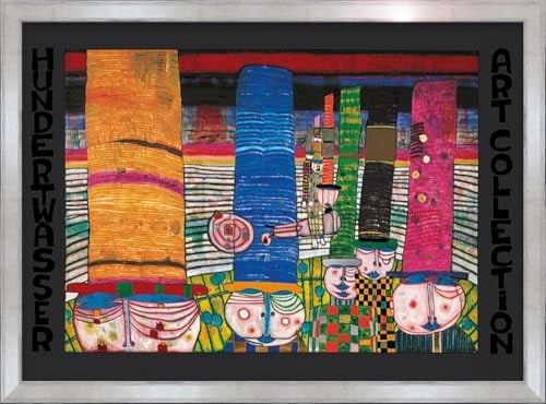 artissimo Bild gerahmt 72x53 cm Friedensreich Hundertwasser „Hüte tragen“ AG4693 – hochwertiger Kunstdruck mit Rahmen, modernes Wandbild für Wohnzimmer, Büro & Praxis