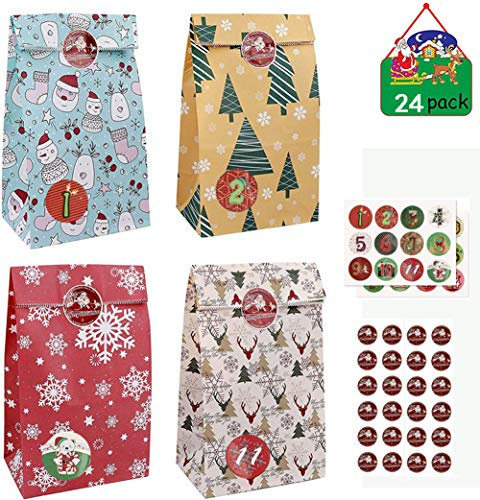 Ototon Adventskalender, 24 Stück, Kraftpapier, Weihnachts-Kalender mit digitalem Aufkleber für DIY Weihnachten Geschenke