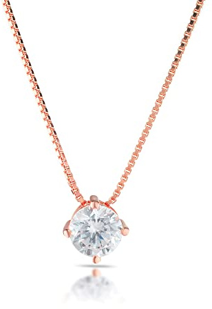 inSCINTILLE Punto Luce Collana Donna Argento 925 con Pietra di Zirconia Cubica (Diametro: 4 mm, Catena Oro Rosa – Pietra Bianca)