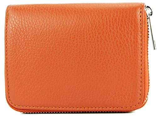 modamoda de P04 Portefeuille pour femme, en cuir véritable, court, style italien, Orange/rouge, Small