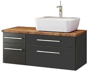 Waschbeckenunterschrank Dasa (rechts) 90 cm mit 4 Schubladen – Graphit/Grau matt