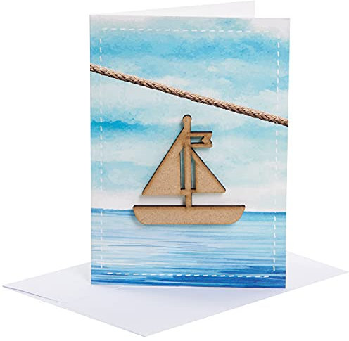Logbuch-Verlag 3 leere Klappkarten mit Kuvert + Segelboot aus Holz - blanko Grußkarten ohne Text - Glückwunschkarten maritim