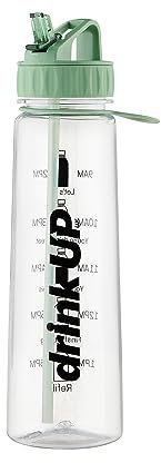 DrinkUp Motivational Water Bottle with Time Markings Straw | Leak Proof Reusable BPA free Hour Measuring Reminder Drinking Bottle | Ideal for Gym Hiking Cycling School Office 900ml