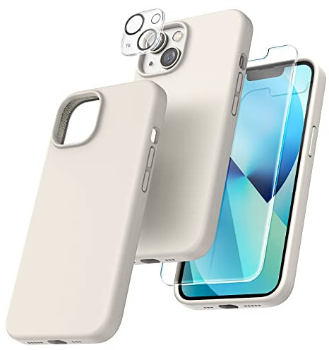 TOCOL Silicone for iPhone 13 Case 6.1-Inch, Liquid Silicone Multi-Color Slim Silky-Soft Touch Anti-Scratch Shockproof Protective Phone Cover, Stone