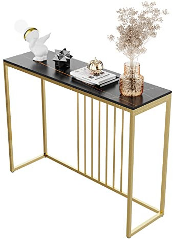 FATIVO Tavolo Consolle ingresso Marmo: Consolle Entrata Moderno Oro Nera di Lusso Mobili ingresso Stretto e Alto Consolle Tavolo da Divano 100x30x78,5cm