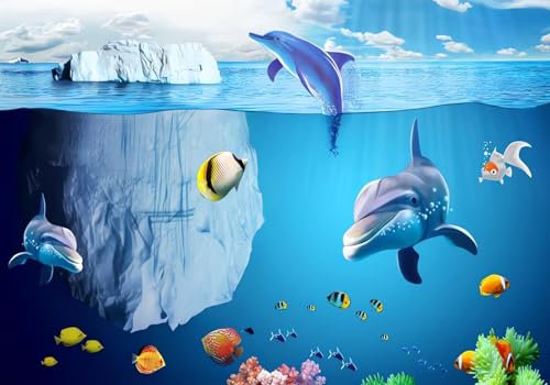 Wesmilewallpapaer Fototapete 3D Tapete 430x300cm Eisberg Meer Süßer Delphin Kinderzimmer Schlafzimmer Vliestapete Wandbelag Wanddeko