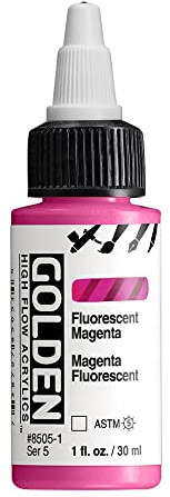 Golden : High Flow : Acrylic Paint : 30ml (1oz): Fluorescent Magenta : S5 | Artist grade paint blending the strength of acrylic and versatility of ink for spraying, drawing, staining and mixed media.