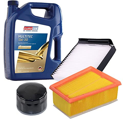 ATEC Germany Inspektionspaket Filterset mit 1x Ölfilter; 1x Luftfilter; 1x Innenraumfilter; 1x Motoröl 5W-30 5 l, KOMPATIBEL MIT - DACIA DUSTER, LOGAN, SANDERO, RENAULT LOGAN