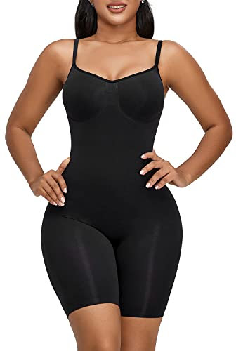 YIANNA Shapewear Damen Bauchweg Body Shaper Miederhose Formender Bodysuit Shaping Bein Miederbody Hose, UK-YA5218-Black-L/XL