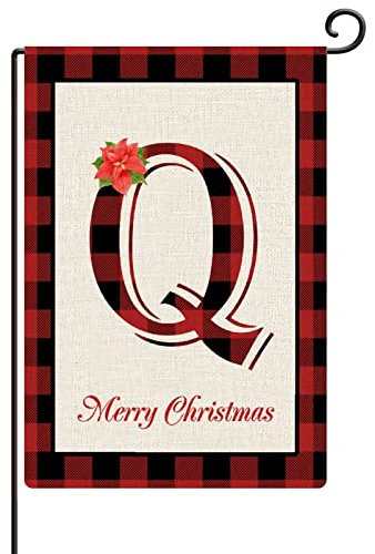 Frohe Weihnachten Initiale Buchstabe Q Gartenflagge Monogramm Buffalo Plaid Hofflagge freche oder schöne Entscheidungen 71,1 x 101,6 cm doppelseitige Jute, Bauernhaus, Urlaub, Gartenflaggen für alle