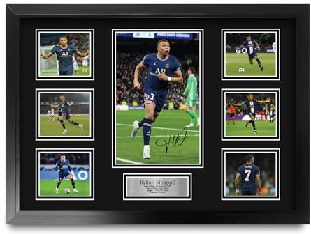 HWC Trading Kylian Mbappe Paris Saint-Germain Gedruckte Memorabilien Signiertes Autogramm Fotodisplay für Fußball Anhänger und Fans - A2 Gerahmt