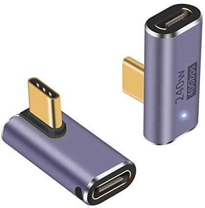 Poyiccot Right Angle USB C Adapter 240W, 90 Degree USB C Adapter 40Gbps, 8K@60Hz Type C Extender Male to Female Extension Thunderbolt 4 Connector with LED Light for ipad, Steam Deck, 2-Pack