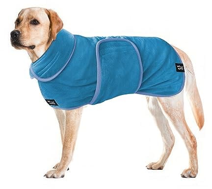 Tuff Pupper Fast Drying Dog Bath Robe | 800 GSM Plush Dog Towel Bathrobe/Dressing Gown | Super Absorbent Pet/Puppy Bathrobe | Adjustable Hood & Belly Strap | Super Soft | Fast Drying (XL, Blue)