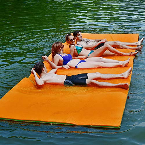 COSTWAY Flotador de Agua, Estera Flotante de Espuma XPE de 3 Capas,Resistente al Desgarro con Dispositivo para Recreación y Relajación en el Agua, para Mar, Lago, Piscina (355 x 183 cm, Naranja)