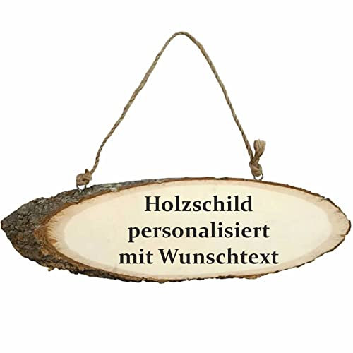 INDIGOS UG Holz Schild oval mit Aufhänger - Holzschilder - ca. 23x6 cm - Schilder selber gestalten - individuell personalisiert mit Ihrem Wunschtext