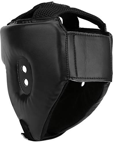 KIMISS Casco da boxe in PU, protezione per la testa di Sanda Kickboxing, regolabile, per allenamento, colore nero, taglia L (nero)
